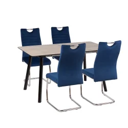 Stół NOWRA 140/180 + 4 krzesła KASPER ciemnoniebieski