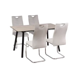 Stół NOWRA 140/180 + 4 krzesła KASPER jasnoszary