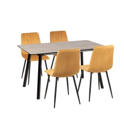 Stół NOWRA 140/180 + 4 krzesła KOBI 4 żółty