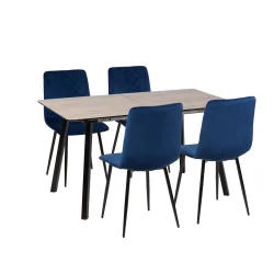 Stół NOWRA 140/180 + 4 krzesła KOBI ciemnoniebieski