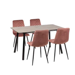 Stół NOWRA 140/180 + 4 krzesła KOBI 3 różowy
