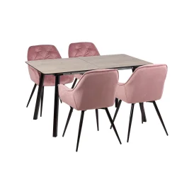 Stół NOWRA 140/180 + 4 krzesła ZIDANE różowy