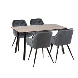 Stół NOWRA 140/180 + 4 krzesła ZIDANE ciemnoszary