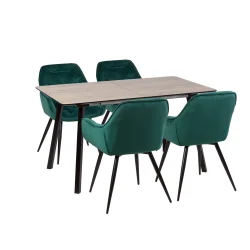 Stół NOWRA 140/180 + 4 krzesła ZIDANE zielony