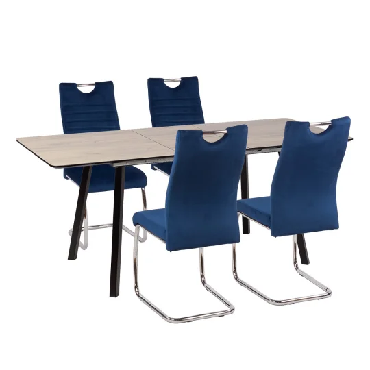 Stół NOWRA 140/180 + 4 krzesła KASPER ciemnoniebieski - Zdjęcie 2
