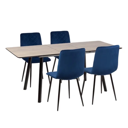 Stół NOWRA 140/180 + 4 krzesła KOBI ciemnoniebieski - Zdjęcie 2