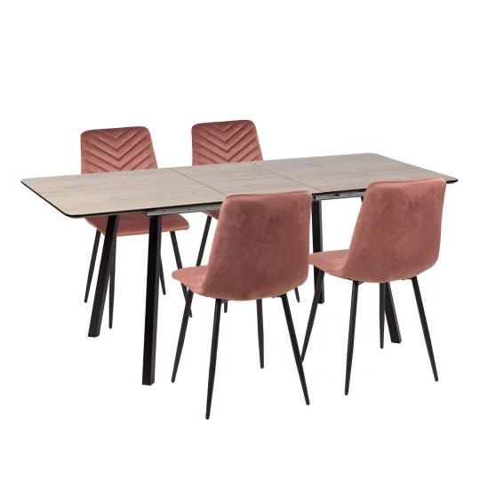 Stół NOWRA 140/180 + 4 krzesła KOBI 3 różowy - Zdjęcie 2