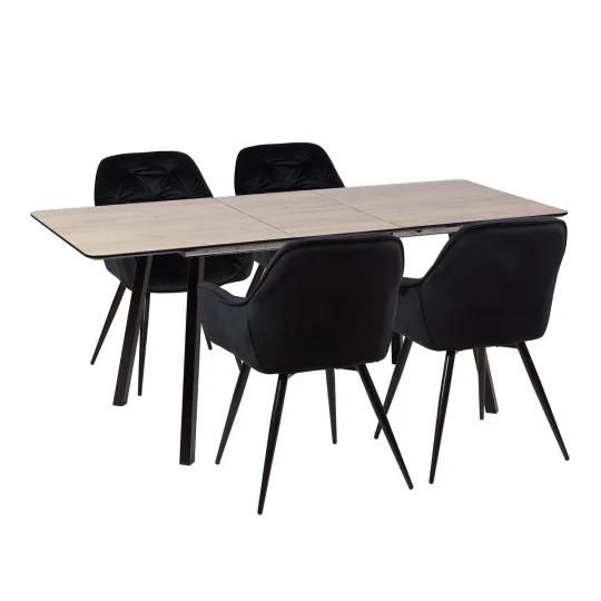 Stół NOWRA 140/180 + 4 krzesła ZIDANE czarny - Zdjęcie 2
