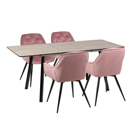 Stół NOWRA 140/180 + 4 krzesła ZIDANE różowy - Zdjęcie 2