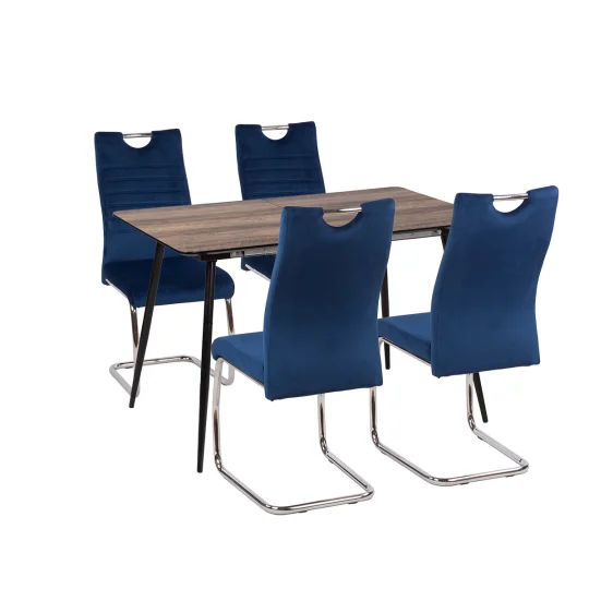 Stół MELTON 120/160 + 4 krzesła KASPER ciemnoniebieski