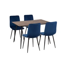 Stół MELTON 120/160 + 4 krzesła KOBI ciemnoniebieski