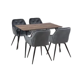 Stół MELTON 120/160 + 4 krzesła ZIDANE ciemnoszary