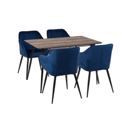 Stół MELTON 120/160 + 4 krzesła MUNIOS niebieski