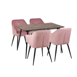 Stół MELTON 120/160 + 4 krzesła MUNIOS różowy