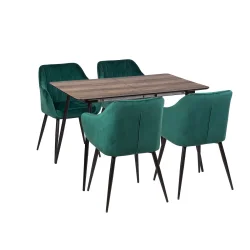 Stół MELTON 120/160 + 4 krzesła MUNIOS zielony