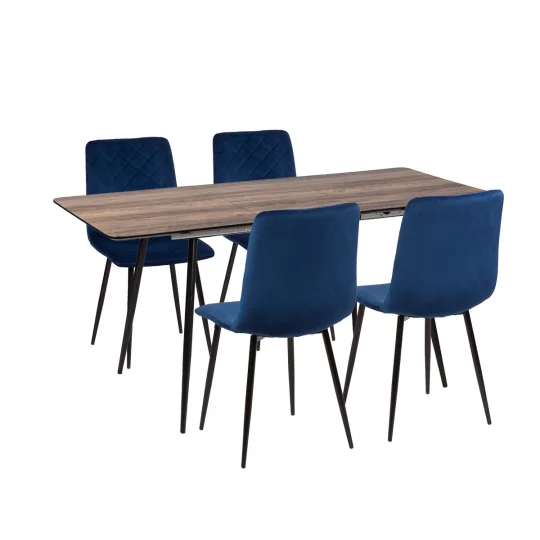 Stół MELTON 120/160 + 4 krzesła KOBI ciemnoniebieski - Zdjęcie 2
