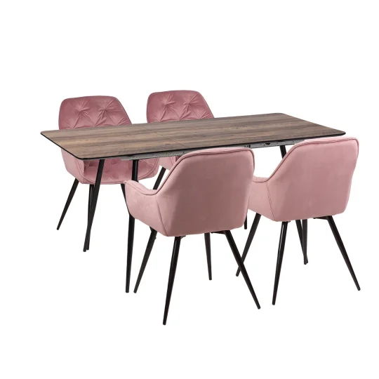 Stół MELTON 120/160 + 4 krzesła ZIDANE różowy - Zdjęcie 2