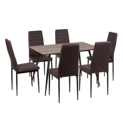 Stół HOBART 120x80 + 6 krzeseł MATI brązowy