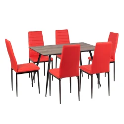 Stół HOBART 120x80 + 6 krzeseł MATI czerwony