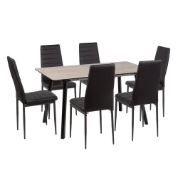 Stół NOWRA 140/180 + 6 krzeseł MATI czarny