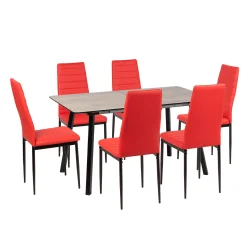 Stół NOWRA 140/180 + 6 krzeseł MATI czerwony
