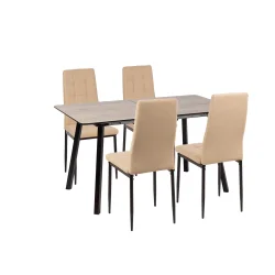 Stół NOWRA 140/180 + 4 krzesła SONNY beżowy