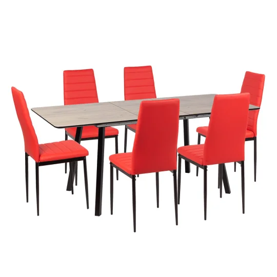 Stół NOWRA 140/180 + 6 krzeseł MATI czerwony - Zdjęcie 2