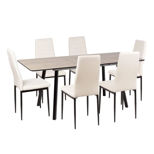 Stół NOWRA 140/180 + 6 krzeseł MATI biały - Zdjęcie 2