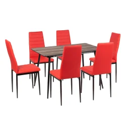 Stół MELTON 120/160 + 6 krzeseł MATI czerwony