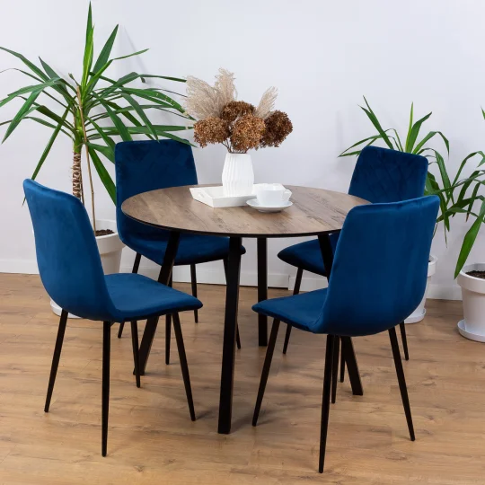 Stół NELSON fi 100 + 4 krzesła KOBI ciemnoniebieski - Zdjęcie 5