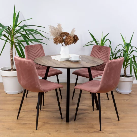 Stół NELSON fi 100 + 4 krzesła KOBI 3 różowy - Zdjęcie 5