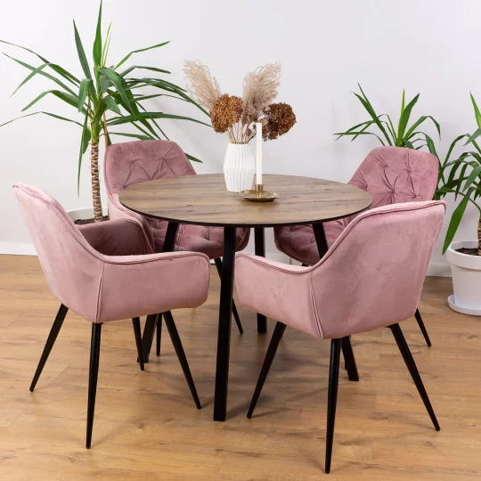 Stół NELSON fi 100 + 4 krzesła ZIDANE różowy - Zdjęcie 5