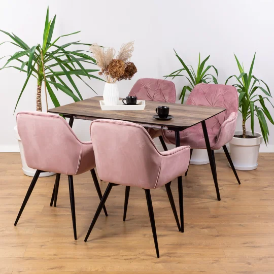 Stół MELTON 120/160 + 4 krzesła ZIDANE różowy - Zdjęcie 6