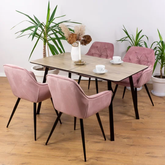 Stół NOWRA 140/180 + 4 krzesła ZIDANE różowy - Zdjęcie 6