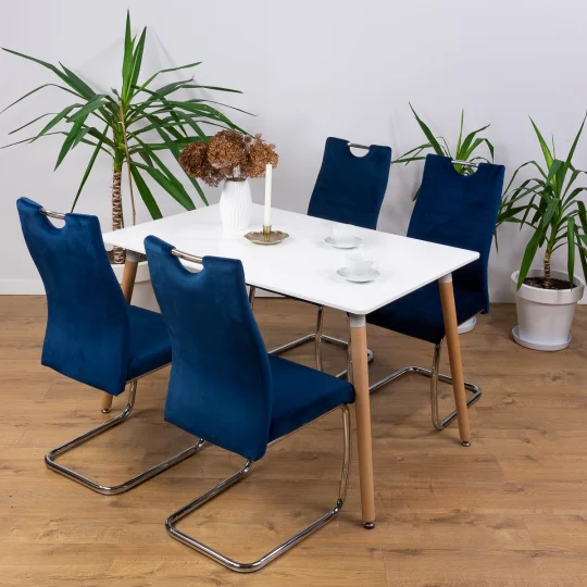 Stół AVILA 120x80 + 4 krzesła KASPER ciemnoniebieski - Zdjęcie 5