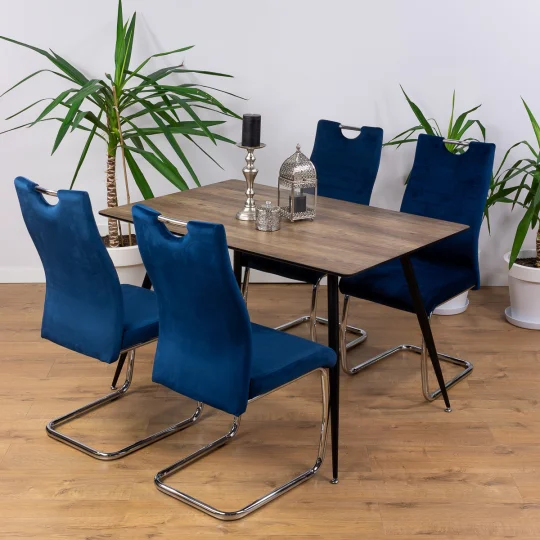 Stół HOBART 120x80 + 4 krzesła KASPER ciemnoniebieski - Zdjęcie 5