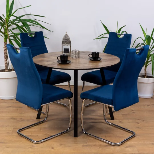 Stół NELSON fi 100 + 4 krzesła KASPER ciemnoniebieski - Zdjęcie 5