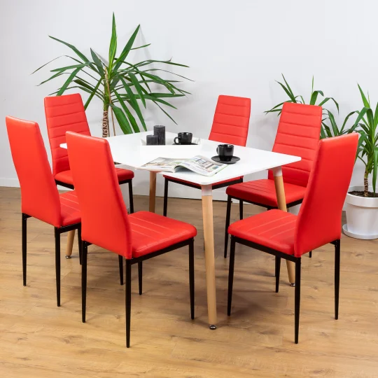 Stół AVILA 120x80 + 6 krzeseł MATI czerwony - Zdjęcie 5
