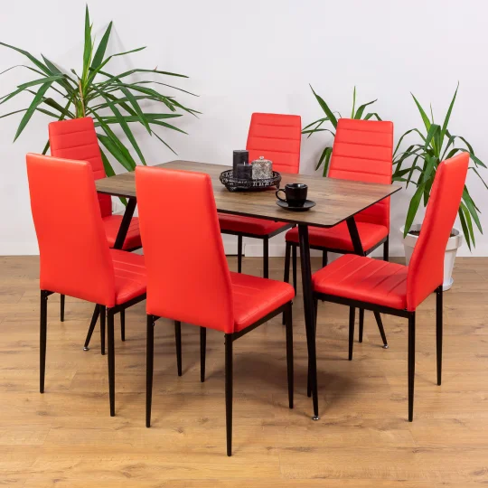 Stół HOBART 120x80 + 6 krzeseł MATI czerwony - Zdjęcie 5