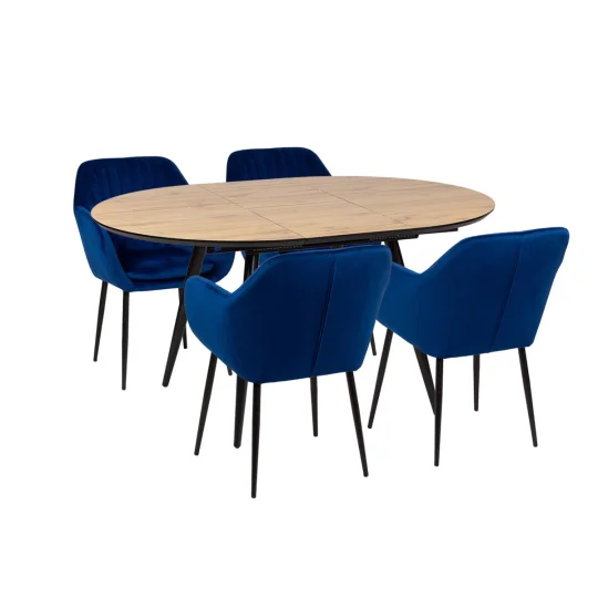 Stół rozkładany LEVIN fi 110 + 4 krzesła MUNO niebieski - Zdjęcie 2