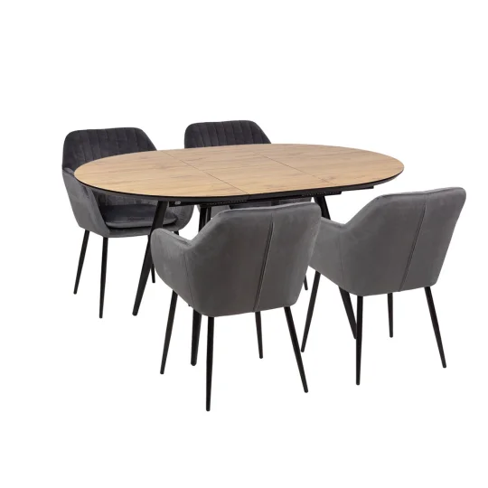 Stół rozkładany LEVIN fi 110 + 4 krzesła MUNO ciemnoszary - Zdjęcie 2