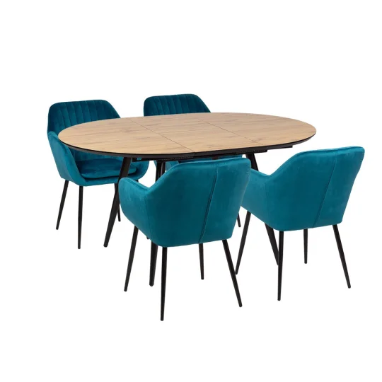 Stół rozkładany LEVIN fi 110 + 4 krzesła MUNO zielony - Zdjęcie 2