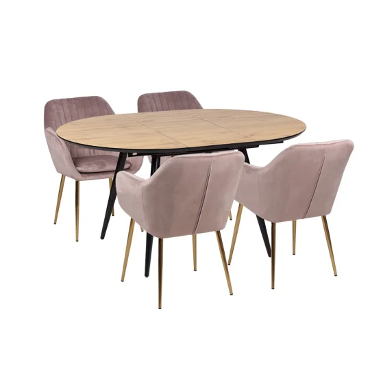 Stół rozkładany LEVIN fi 110 + 4 krzesła MUNO różowy - Zdjęcie 2