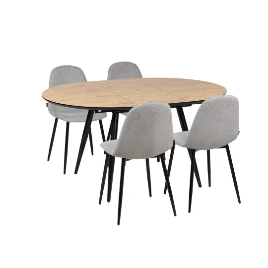 Stół rozkładany LEVIN fi 110 + 4 krzesła OLAF jasnoszary - Zdjęcie 2