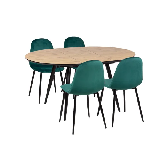 Stół rozkładany LEVIN fi 110 + 4 krzesła OLAF zielony - Zdjęcie 2