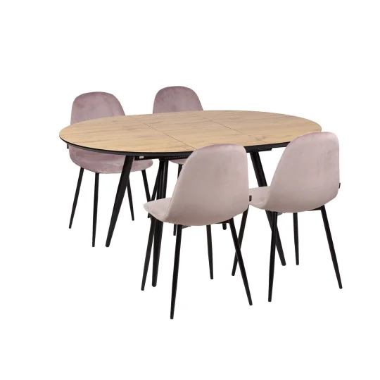Stół rozkładany LEVIN fi 110 + 4 krzesła OLAF różowy - Zdjęcie 2