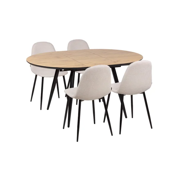 Stół rozkładany LEVIN fi 110 + 4 krzesła OLAF beżowy - Zdjęcie 2
