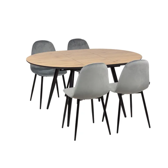 Stół rozkładany LEVIN fi 110 + 4 krzesła OLAF szary - Zdjęcie 2