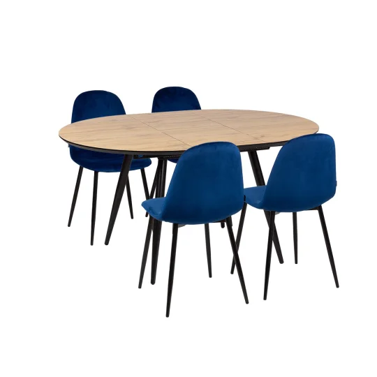 Stół rozkładany LEVIN fi 110 + 4 krzesła OLAF niebieski - Zdjęcie 2