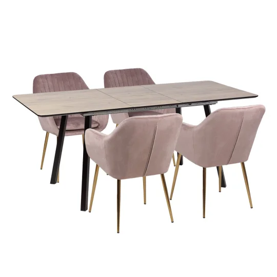Stół NOWRA 140/180 + 4 krzesła MUNO różowy - Zdjęcie 2